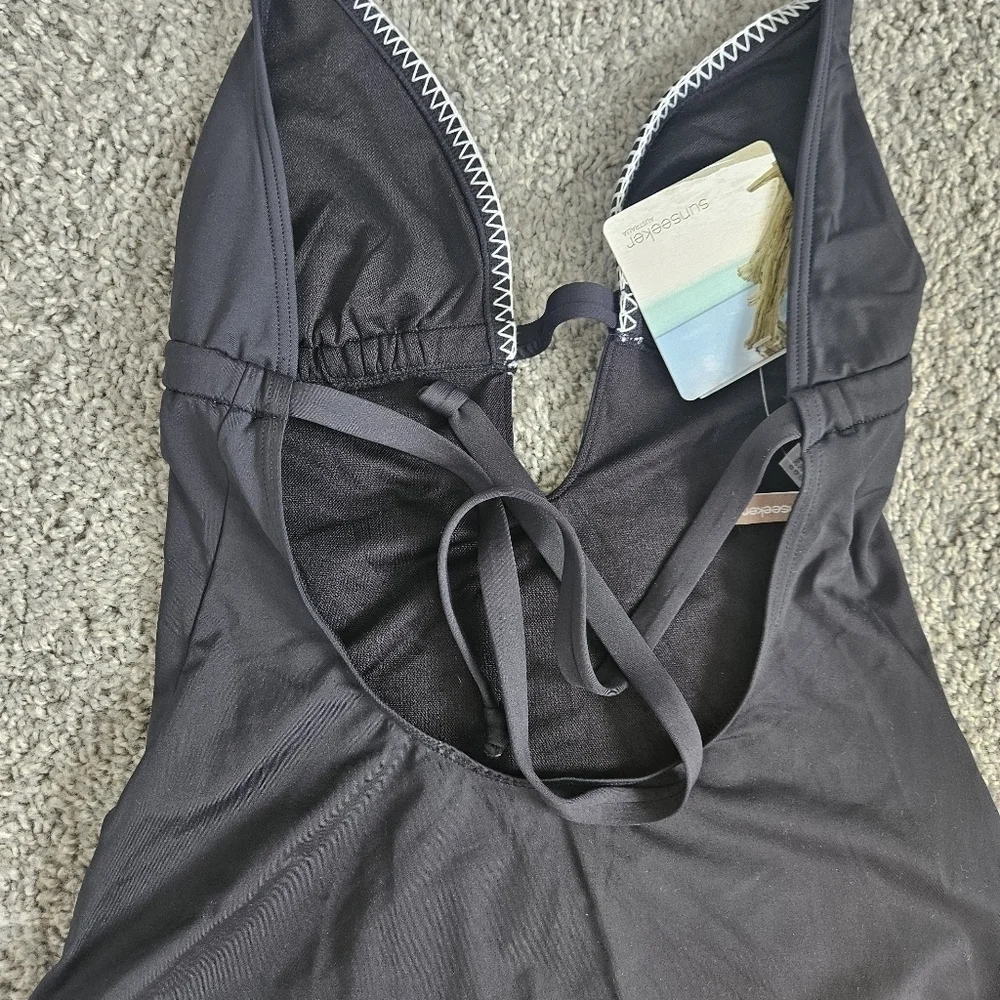 NWT Sunseeker black tie low back one piece swimsuit size 8C/D